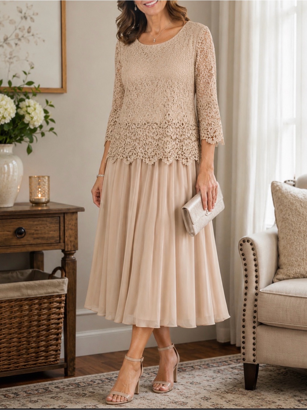 Alex Evening Size 14 Lace Chiffon Dress